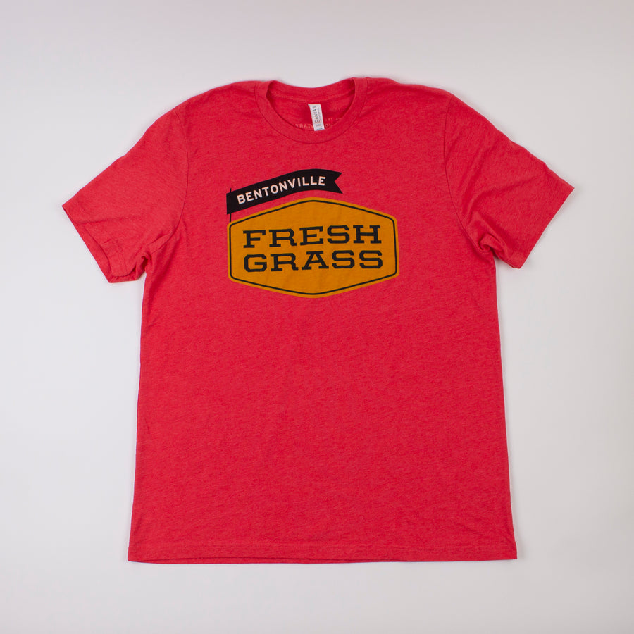 Bentonville 2021 Freshgrass T-shirt: Crew Neck Red with Gold Logo