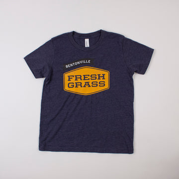Bentonville 2021 Freshgrass T-shirt: Youth Crew Neck Navy with Gold Logo