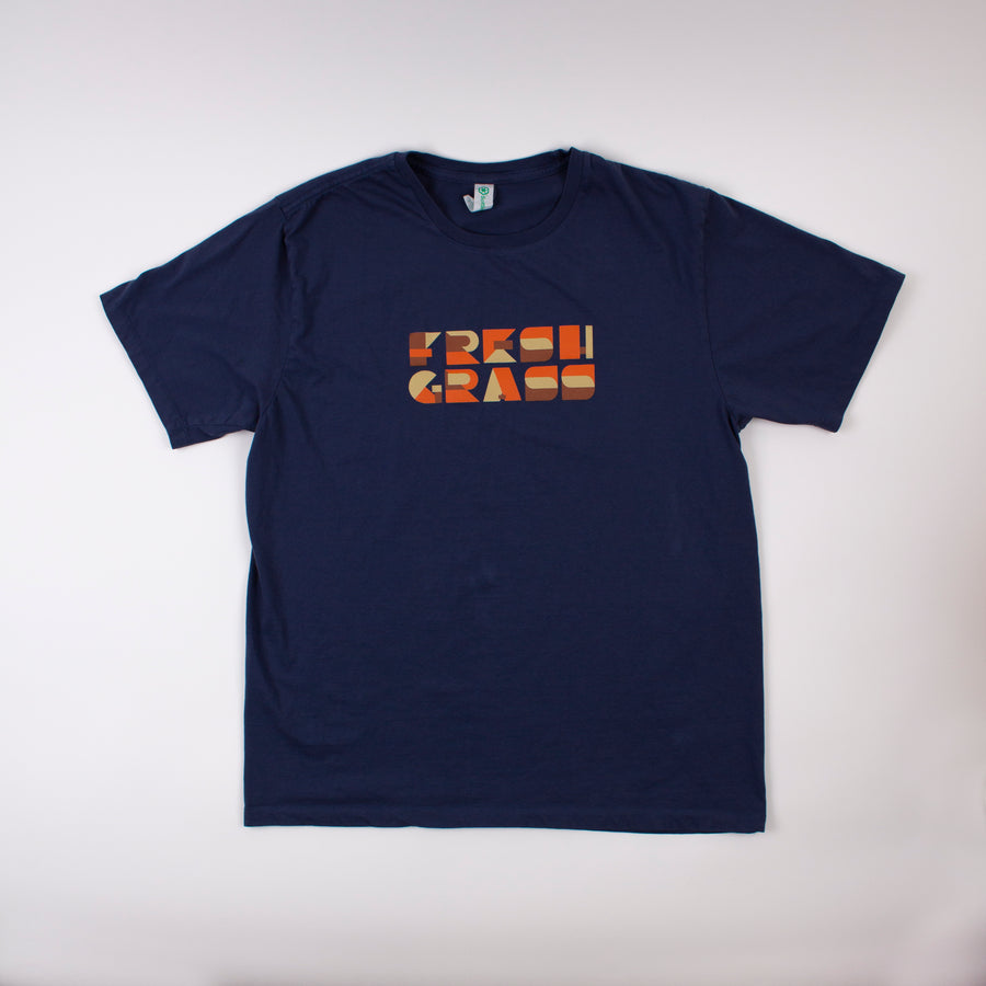 Freshgrass T-shirt: Crew Neck Navy with Alternative Orange Logo