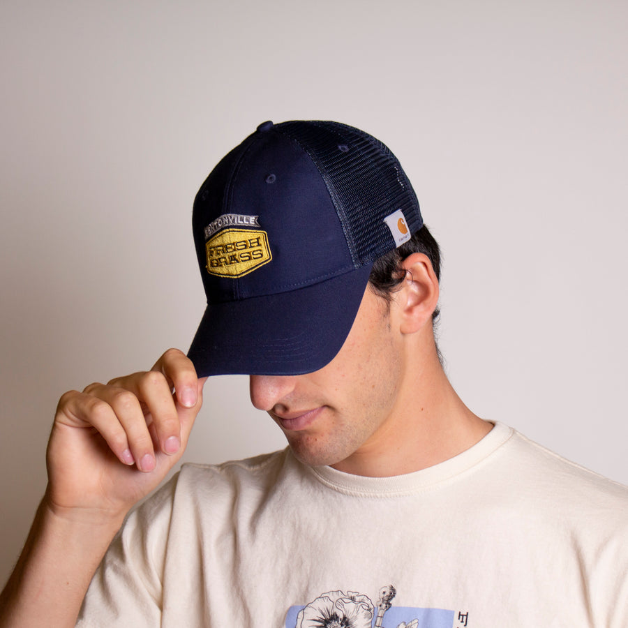 Bentonville 2021 Freshgrass Carhartt Trucker Hat: Navy with Gold Logo