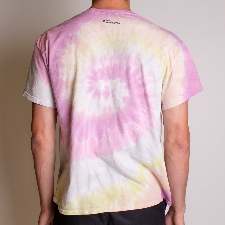 Bentonville 2021 Freshgrass T-shirt: Crew Neck Tie Dye Pink and Yellow with Gold Logo