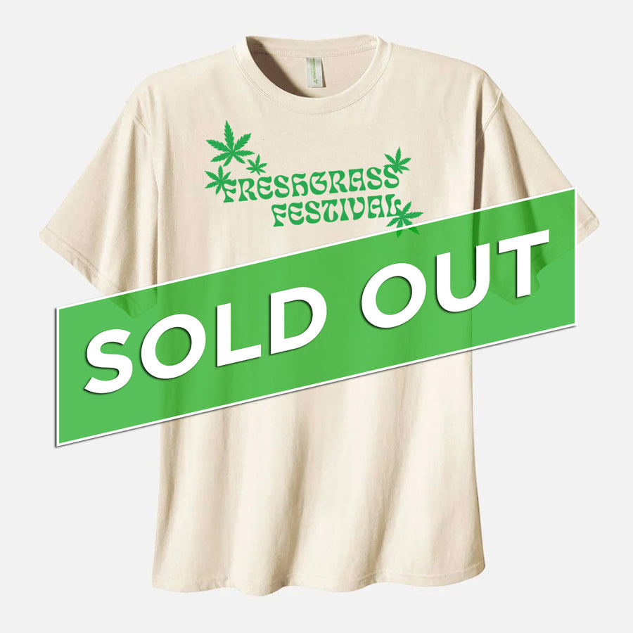 Freshgrass T-shirt: Crew Neck Cream with Cannabis Leaves