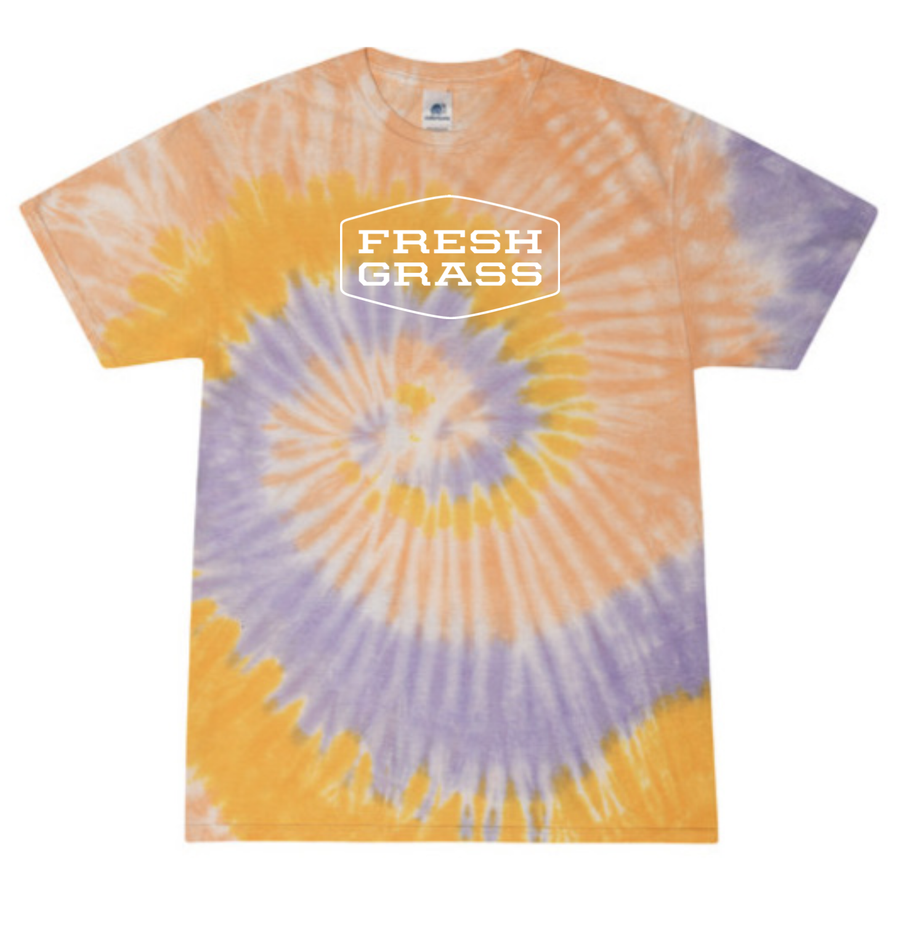 Freshgrass T-shirt: Crew Neck Tie Dye Sunflower with White Logo