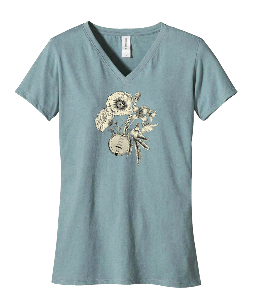 Freshgrass T-Shirt: V Neck Banjo/Flower